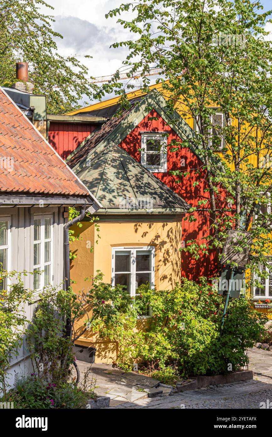 Traditionelle Holzhäuse in der Damstredet, Oslo, Norwegen, Case tradizionali a Damstredet, Oslo, Norvegia Foto Stock Traditionelle Holzhäuse in der Damstredet, Oslo, Norwegen, Case tradizionali a Damstredet, Oslo, Norvegia Foto Stock
