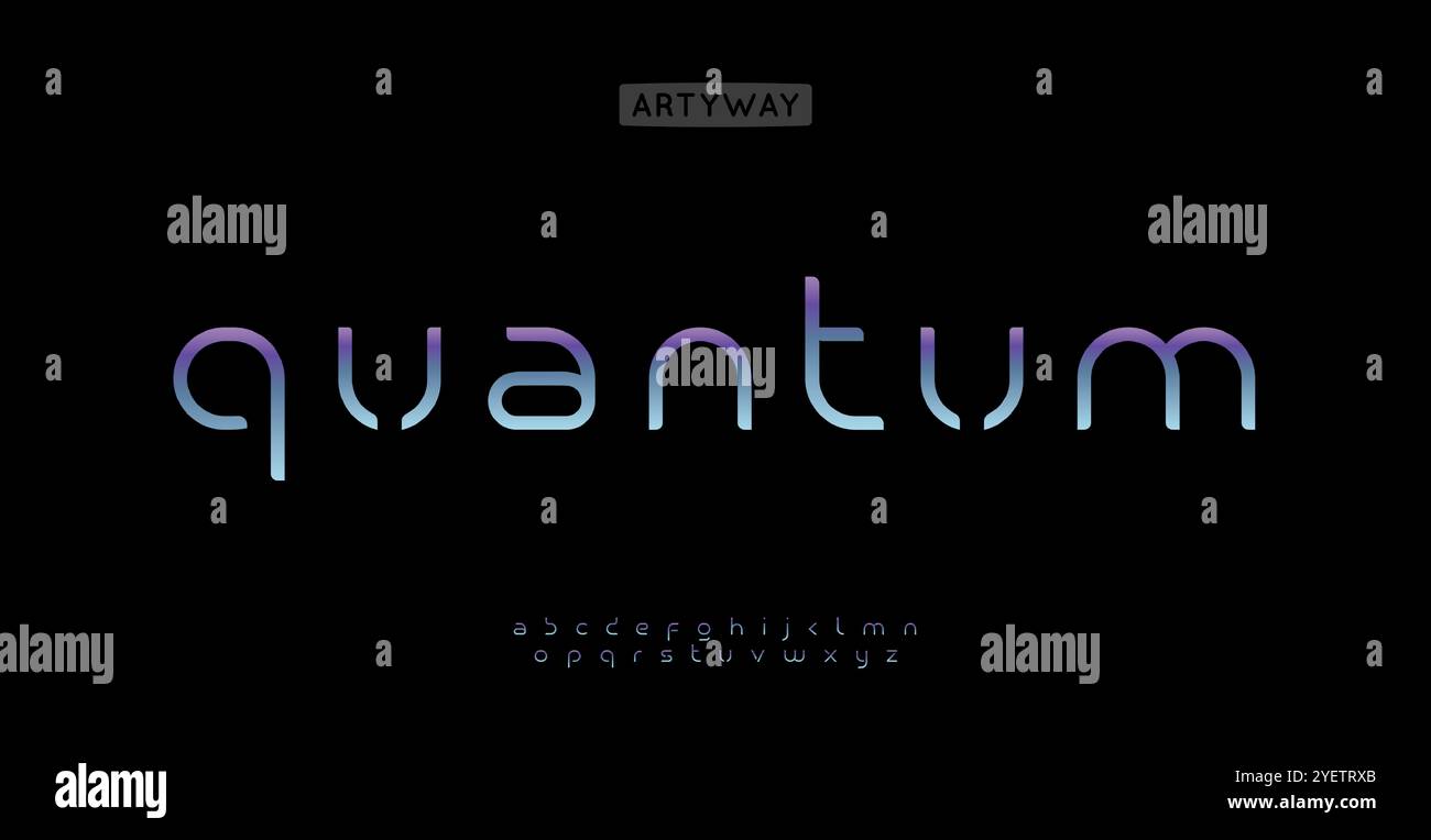 Alfabeto futurista minimalista, elegante carattere contemporaneo per logo all'avanguardia, branding scientifico-tecnologico, tipografia biotecnologica, titolo cosmico, iper Illustrazione Vettoriale