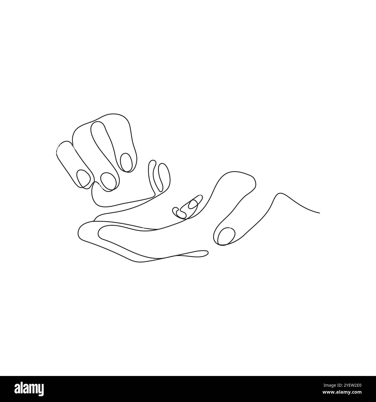 Mano che tiene due pillole mediche. Arte su una linea. Farmacia, concetto di assistenza sanitaria. Illustrazione vettoriale. Illustrazione Vettoriale