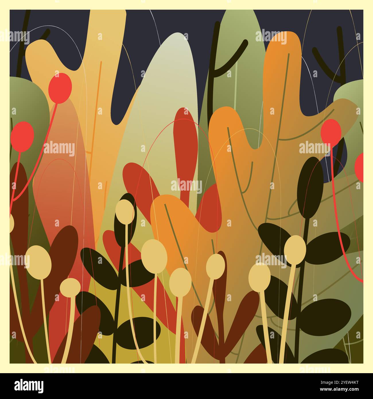 Biglietto luminoso colorato per la celebrazione del Ringraziamento. Modello di foglie autunnali per il design degli inviti. Cornice quadrata con foglie colorate. abs disegnato a mano Illustrazione Vettoriale