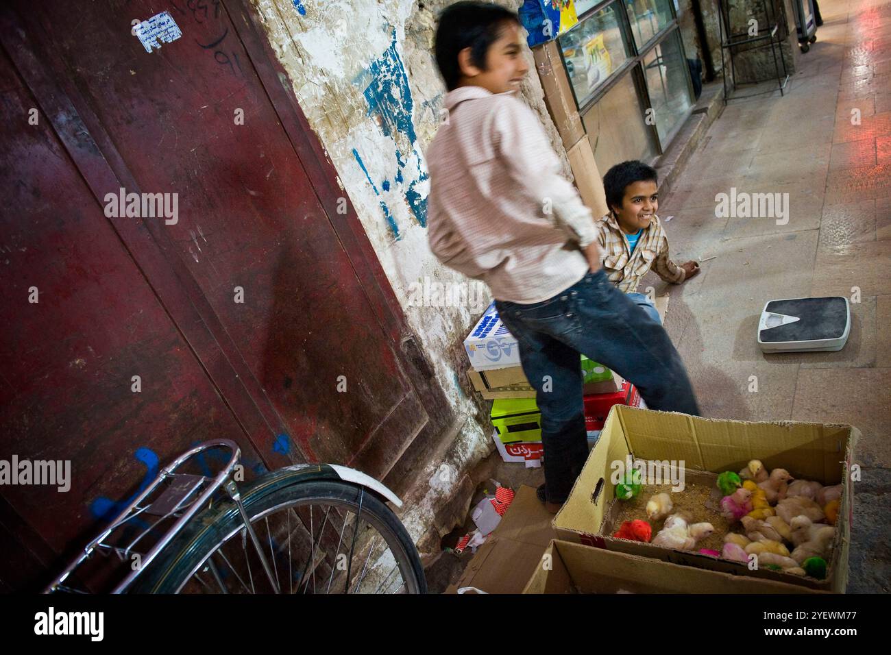 Iran. Kerman. Vecchio Bazar. Ragazzi Foto Stock