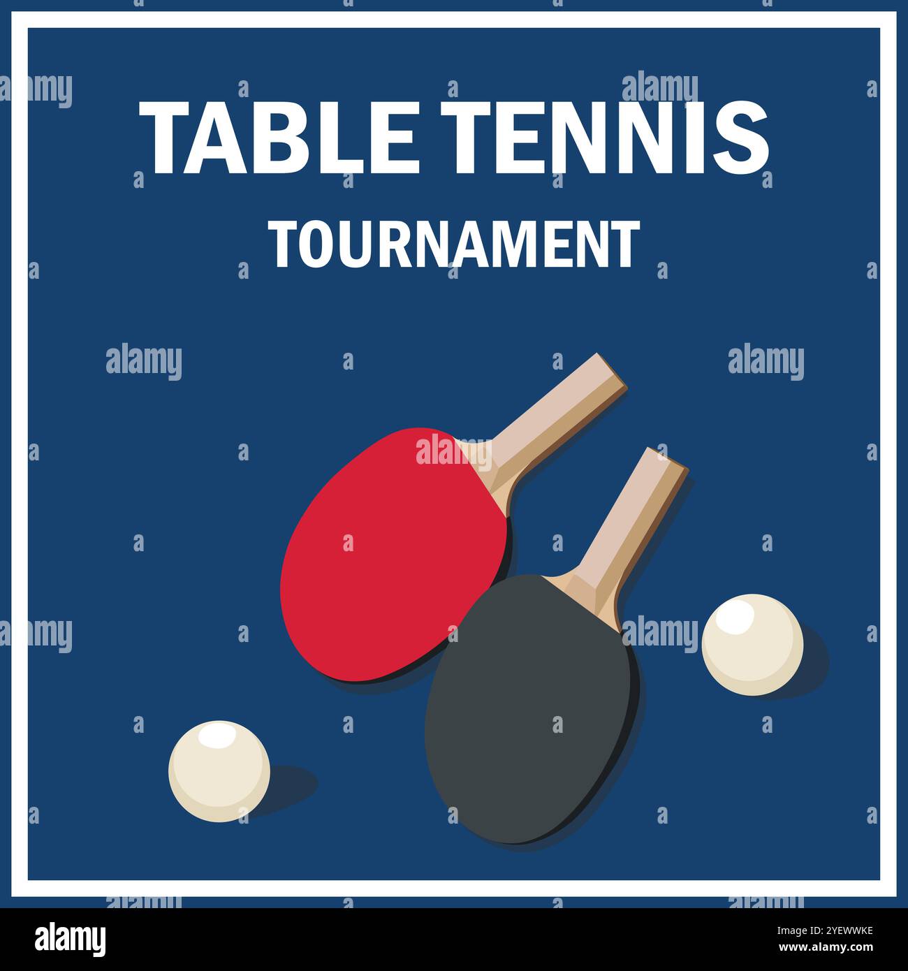 Modello banner ping pong. Racchetta e palla per giocare a ping pong. Logo del campionato di ping pong, poster per lo sport. Illustrazione vettoriale piatta Illustrazione Vettoriale