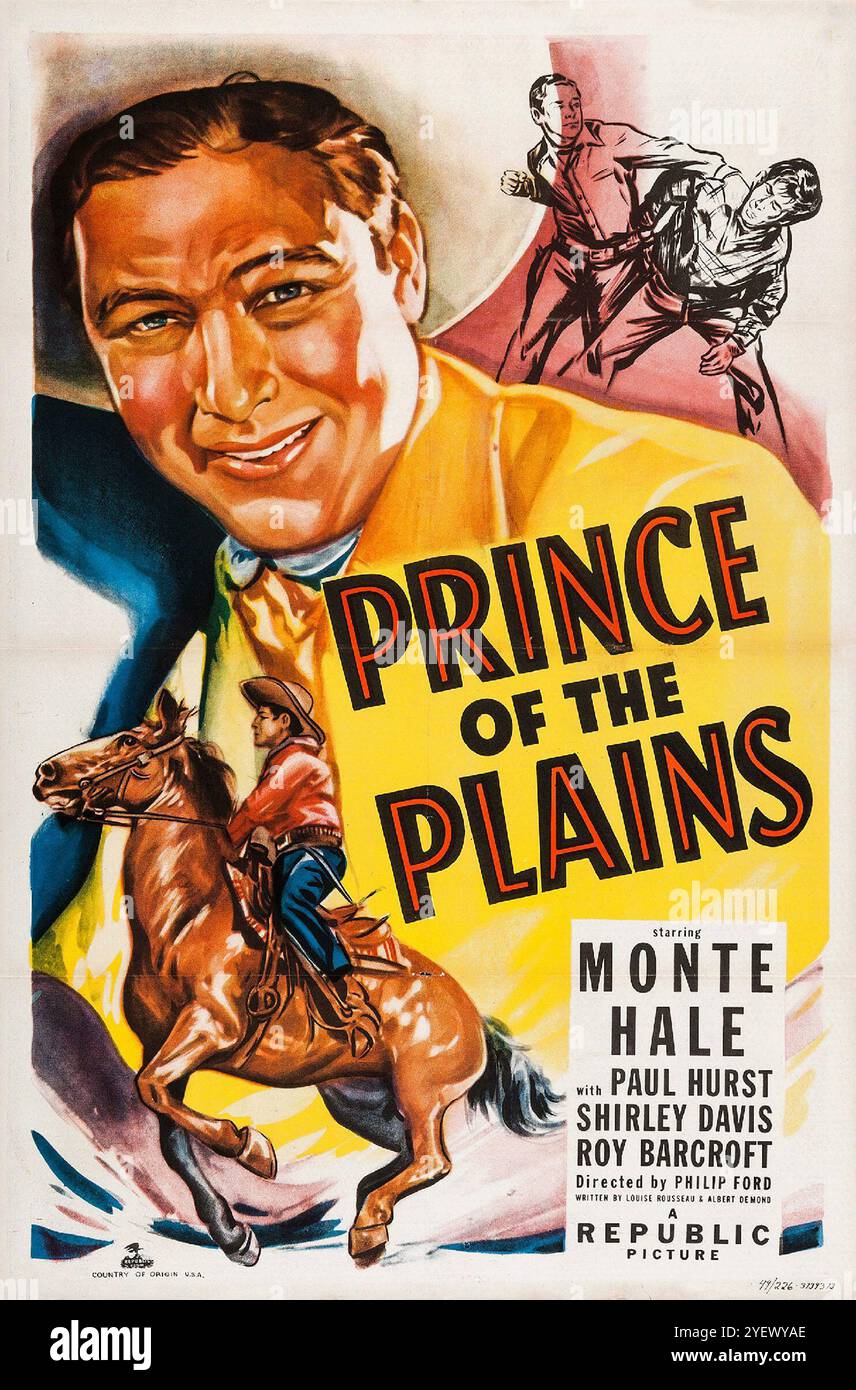 Poster cinematografico d'epoca per il film della Repubblica del 1949 Prince of the Plains con Monte Hale - Western Foto Stock