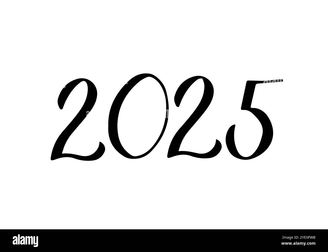 2025 numeri scritti a mano con pennello. Scritta calligrafica per Capodanno isolata su bianco. Poster tipografico delle vacanze. Modello vettoriale per banner, si Illustrazione Vettoriale