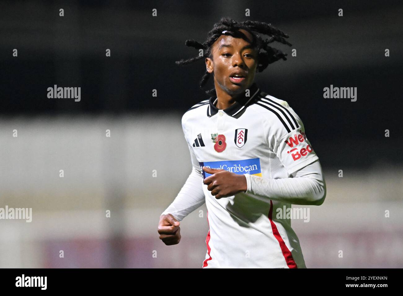 Terrell Works (11 Fulham) durante la partita di Premier League 2 tra West Ham United e Fulham al Rush Green di Romford venerdì 1 novembre 2024. (Foto: Kevin Hodgson | mi News) crediti: MI News & Sport /Alamy Live News Foto Stock