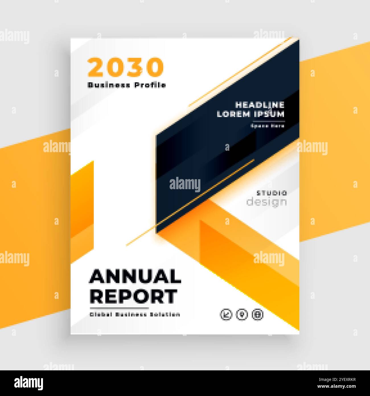 design del modello di report annuale del volantino aziendale giallo Illustrazione Vettoriale