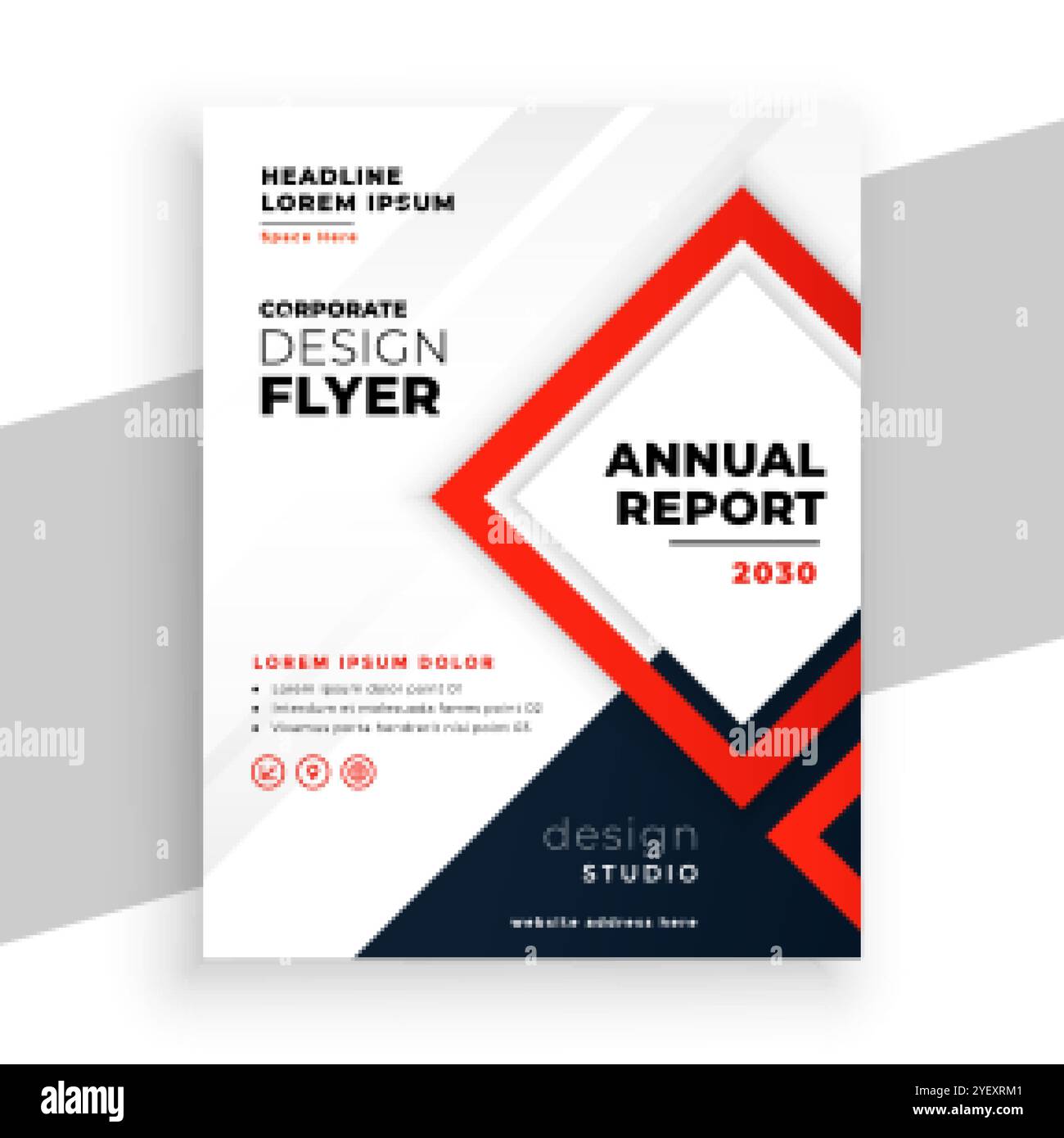 modello di volantino aziendale con rapporto annuale moderno e geometrico rosso Illustrazione Vettoriale