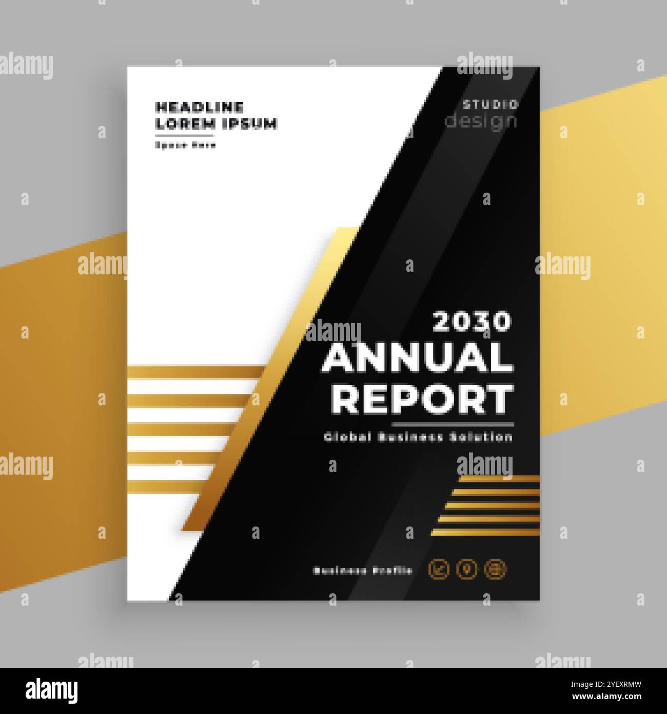 modello elegante di brochure annuale in oro e nero Illustrazione Vettoriale