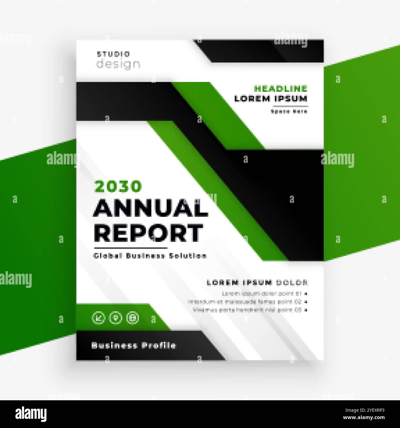 modello verde geometrico annuale di volantino di affari di rapporto Illustrazione Vettoriale