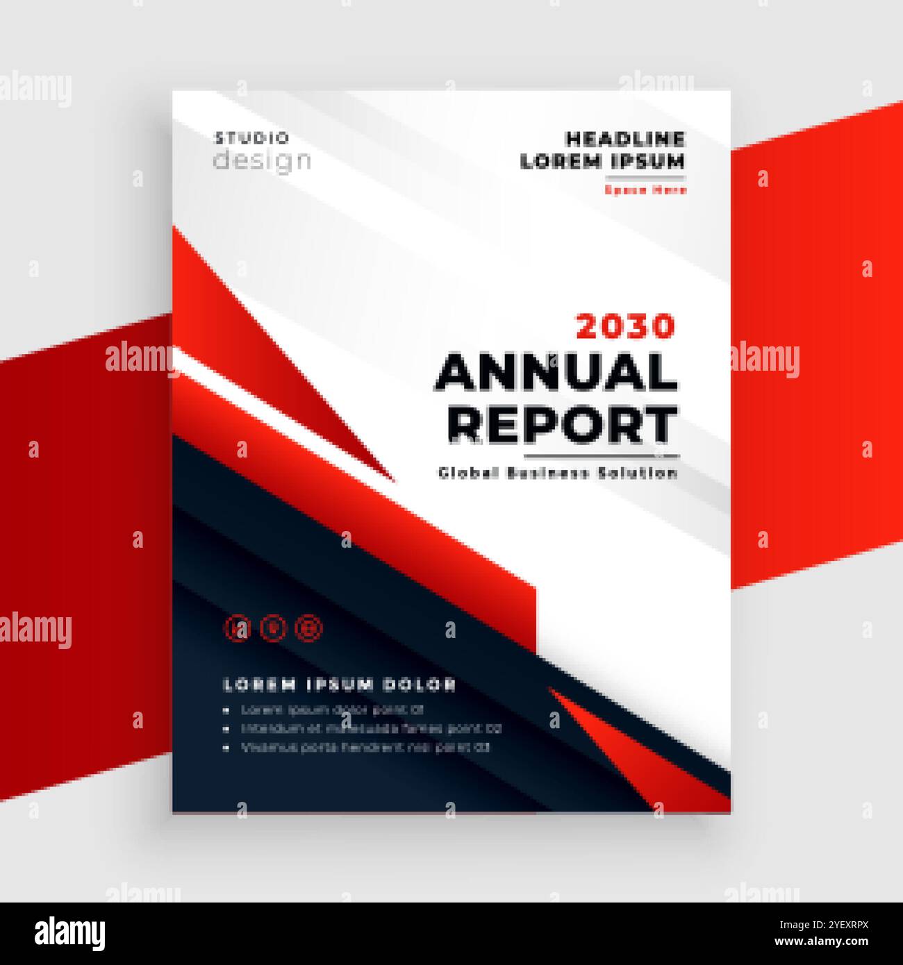 design del modello di report annuale rosso o di volantino aziendale Illustrazione Vettoriale