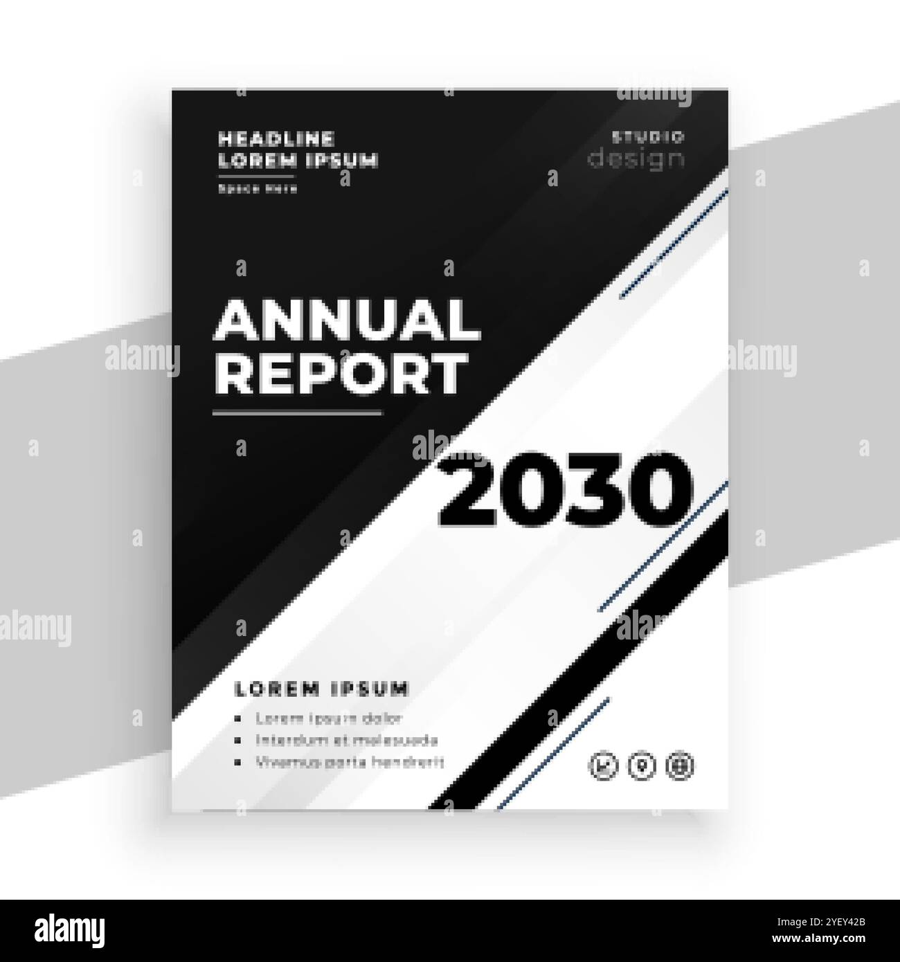 modello di brochure aziendale di report annuale in bianco e nero astratto Illustrazione Vettoriale