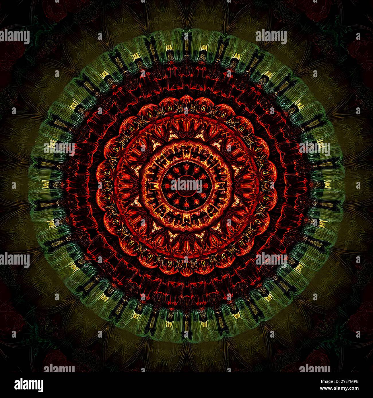 Mandala psichedelico Fractal astratto con simmetria cosmica e modelli caleidoscopici per la Meditazione e la visualizzazione della coscienza alterata Foto Stock