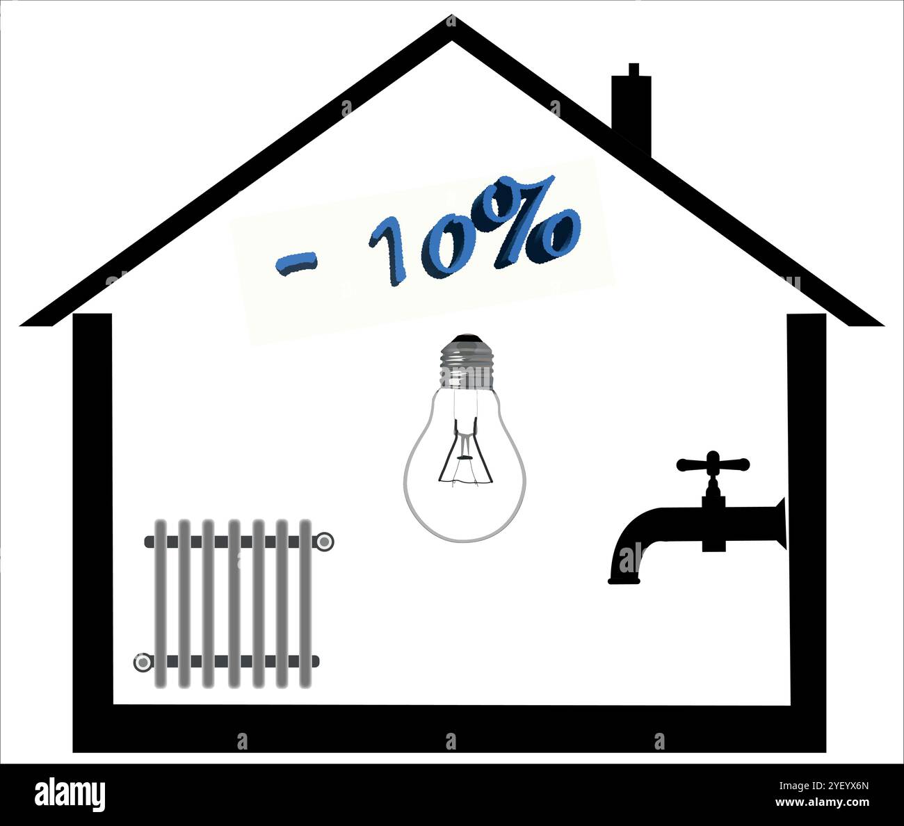 riduzione del 10% dei costi di riscaldamento, elettricità e acqua calda in casa grazie al risparmio energetico Illustrazione Vettoriale