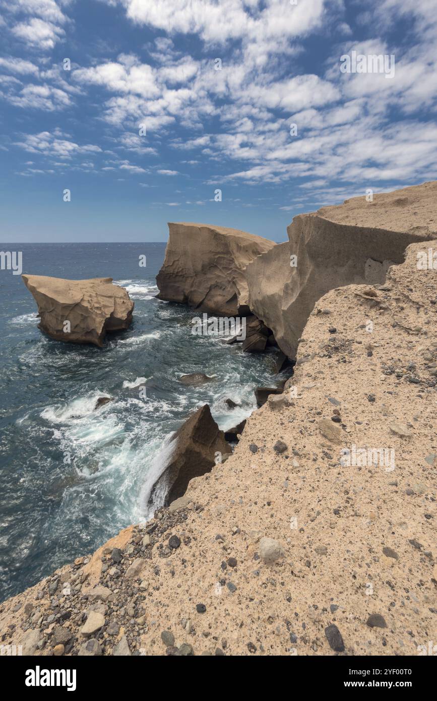 Paesaggio di Tajao, costa vulcanica nel sud dell'isola di Tenerife, isole Canarie, Spagna, Europa Foto Stock