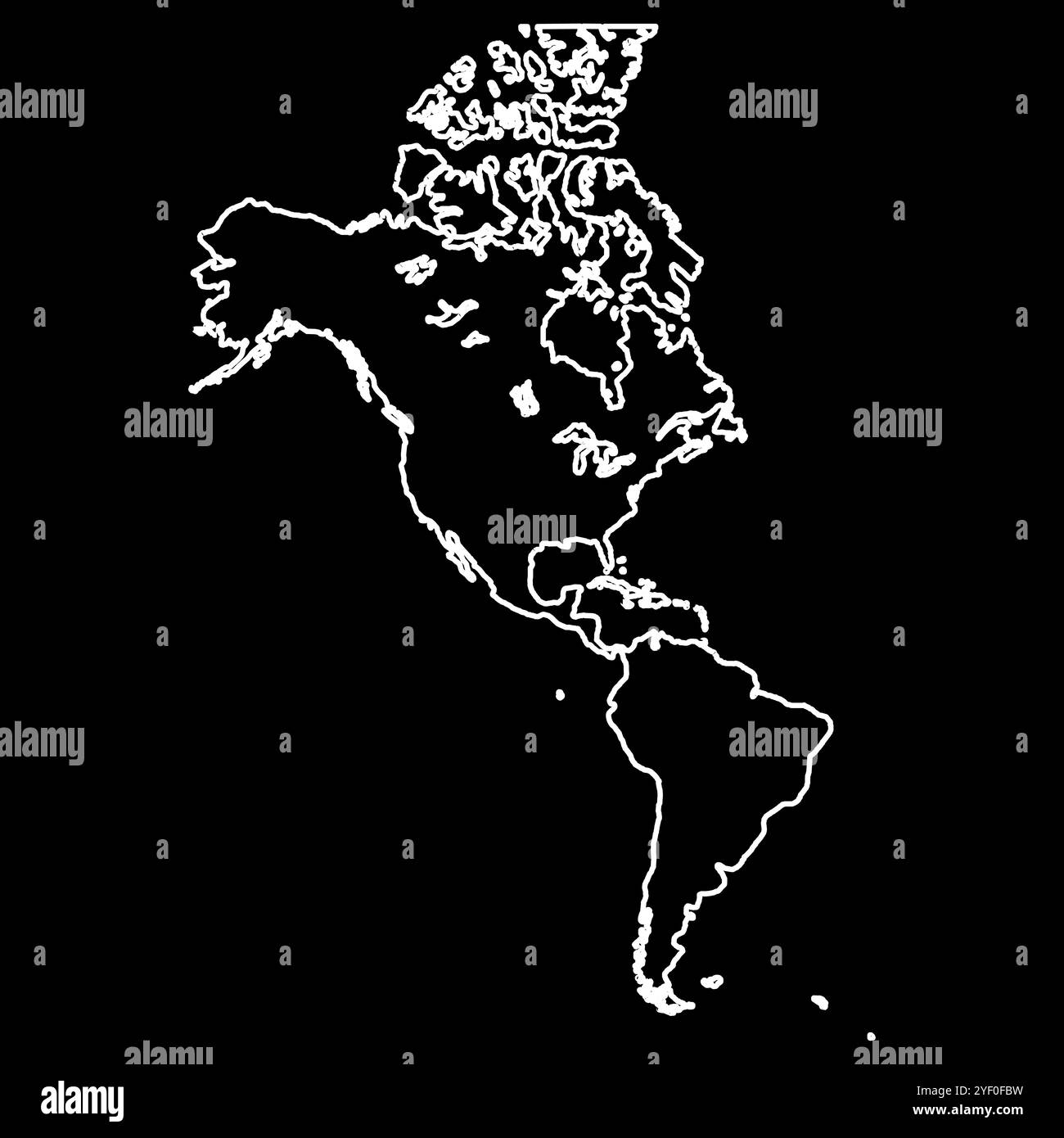 Contorno della mappa del continente americano. Concetto bianco e nero. illustrazione vettoriale. Illustrazione Vettoriale