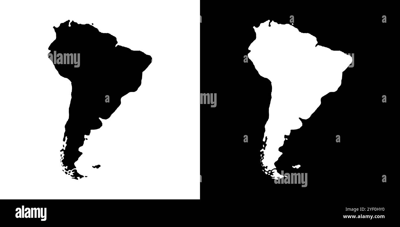 Sagoma della mappa del Sud America. Concetto bianco e nero. illustrazione vettoriale. Illustrazione Vettoriale