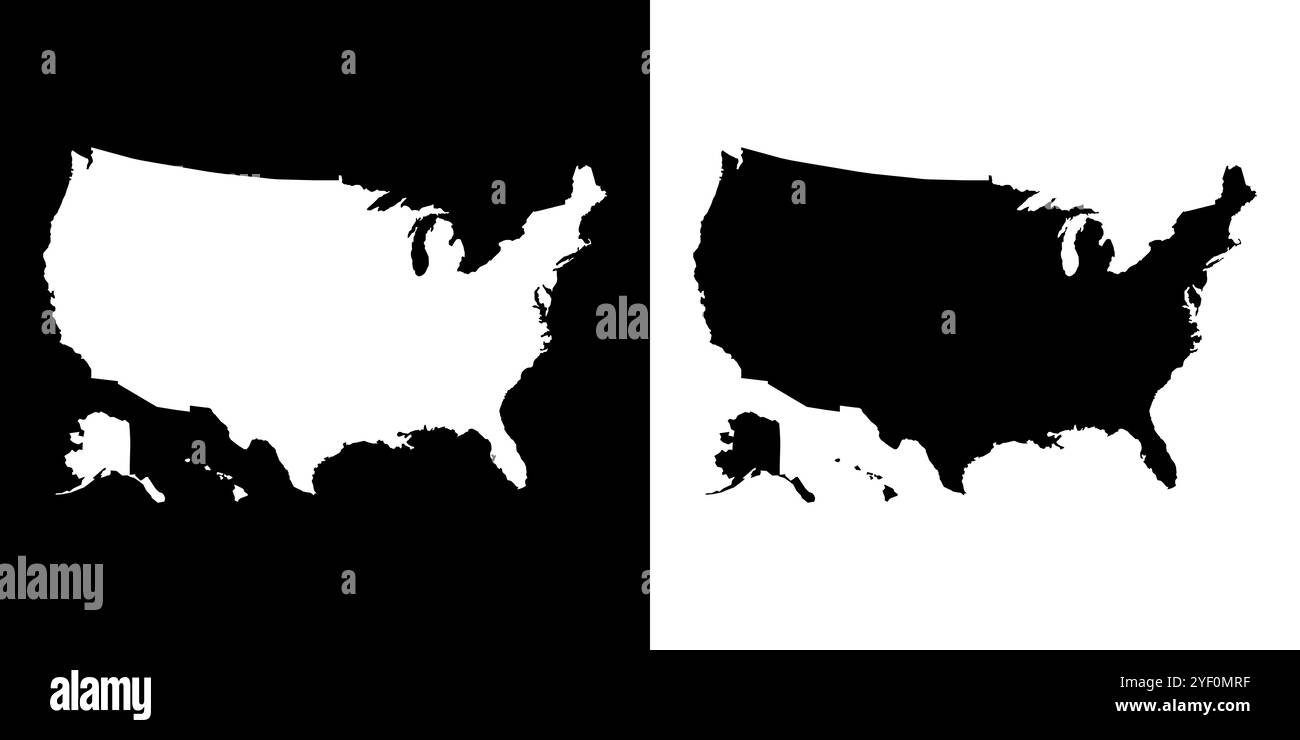 Sagoma della mappa USA. Concetto bianco e nero. illustrazione vettoriale. Illustrazione Vettoriale