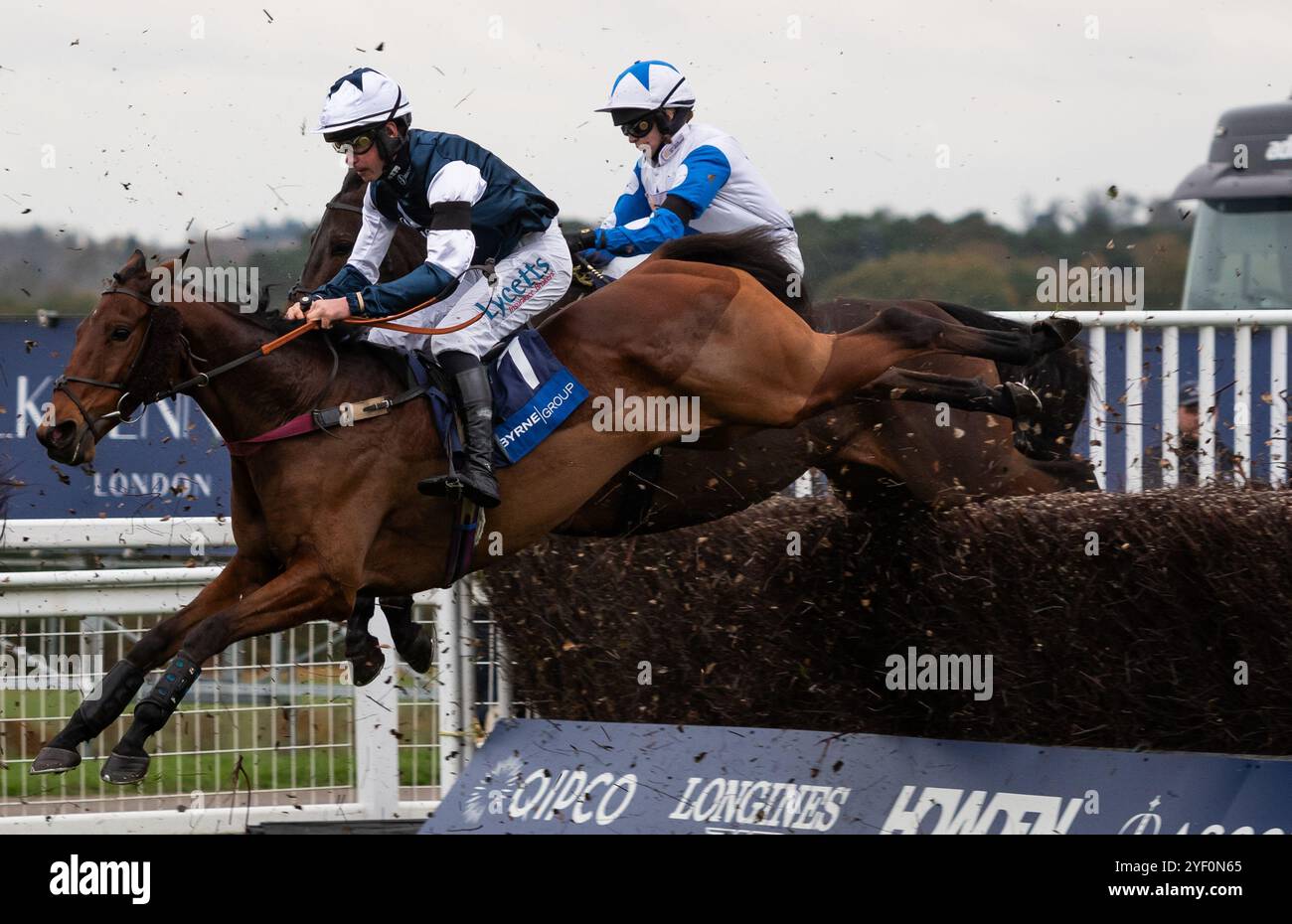 Ascot, Regno Unito, sabato 2 novembre 2024; Martator e il fantino Charlie Deutsch vincono il Byrne Group handicap Steeple Chase (Premier handicap) per la trainer Venetia Williams e la proprietaria Camilla Norton. Crediti JTW equine Images / Alamy Live News. Foto Stock