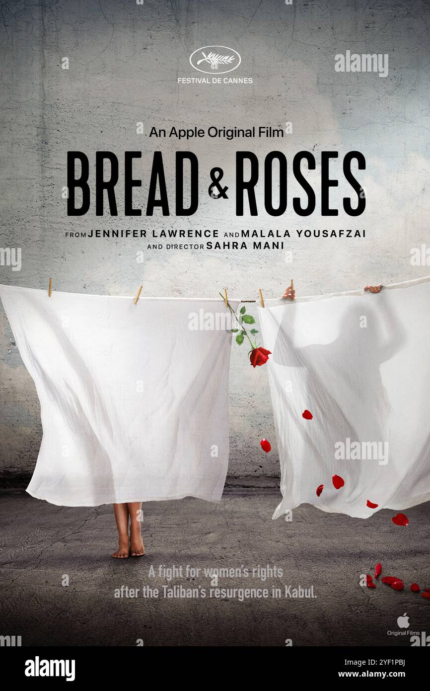 Bane & Roses (2024) diretto da Sahra mani e interpretato da Jennifer Lawrence e Malala Yousafzai. Documentario sulle donne afghane che lottano per i loro diritti dopo la rinascita dei talibani. USA SOLO PER USO EDITORIALE DI un foglio di poster. Credito: BFA / Apple TV+ Foto Stock