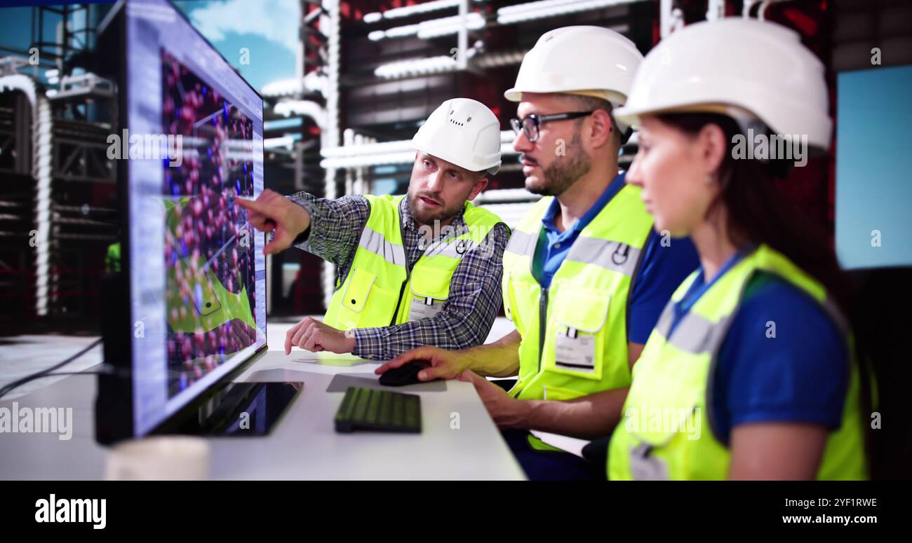 Scienza e ricerca presso l'impianto industriale del petrolio e del gas. Team di analisti Foto Stock
