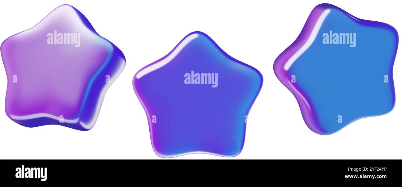 Stelle vettoriali olografiche 3d color neon viola e blu y2k elementi futuristici Illustrazione Vettoriale