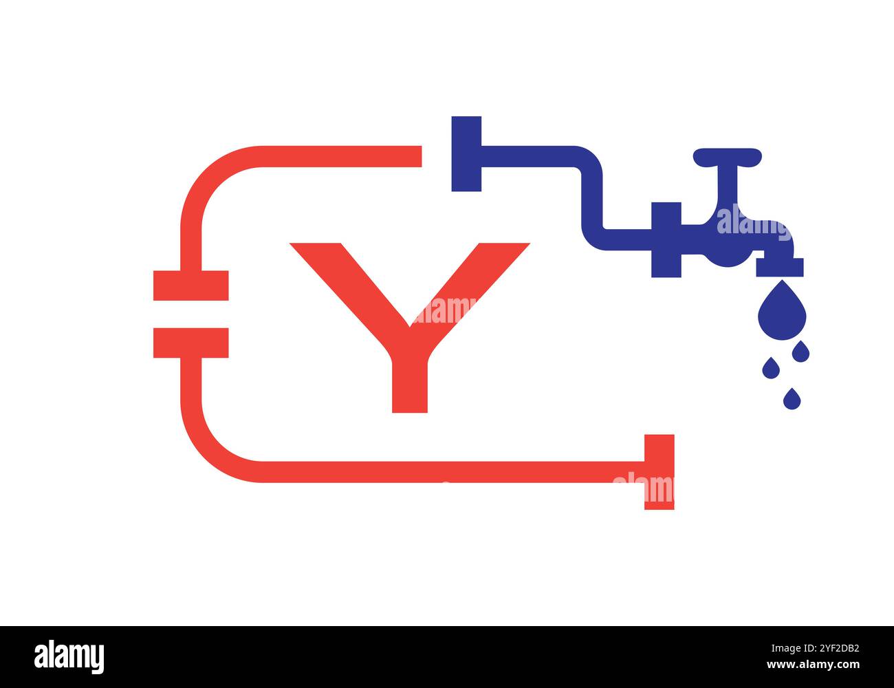 Design del modello vettoriale con logo Letter Y Plumber e simbolo di tubo e acqua Illustrazione Vettoriale