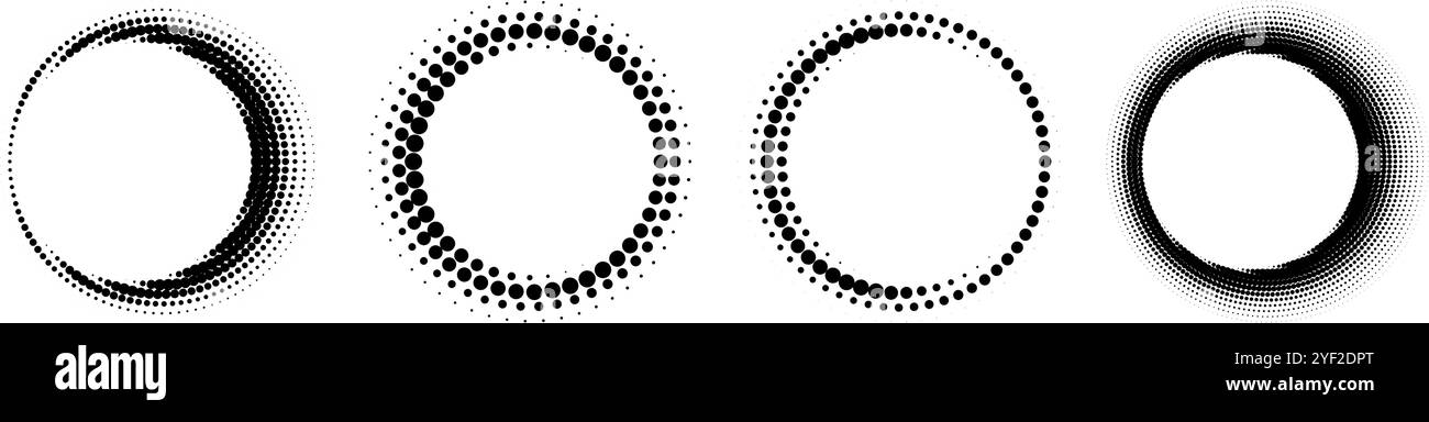 Vari stili di modelli circolari creati con disegni a punti in bianco e nero. Illustrazione vettoriale Illustrazione Vettoriale