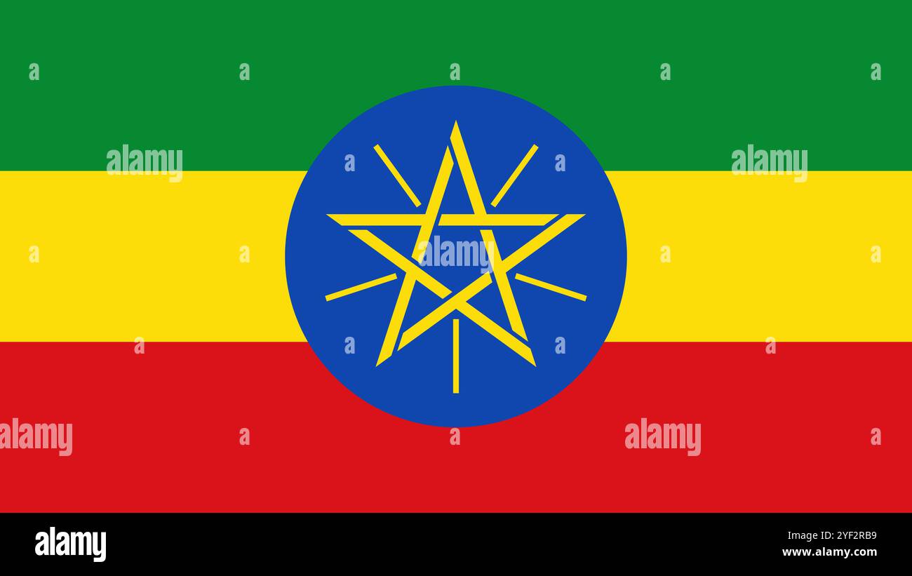 Bandiera dell'Etiopia, formato 16:9, bandiera dell'Etiopia, immagini vettoriali Illustrazione Vettoriale