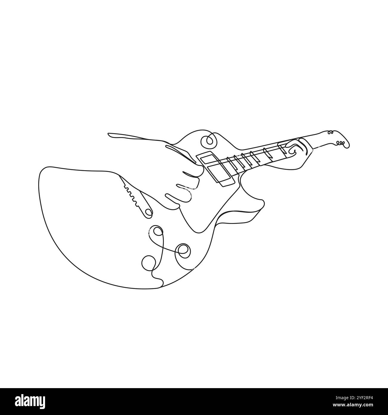 Il musicista suona la chitarra. Arte su una linea. Strumento musicale. Illustrazione vettoriale disegnata a mano. Illustrazione Vettoriale