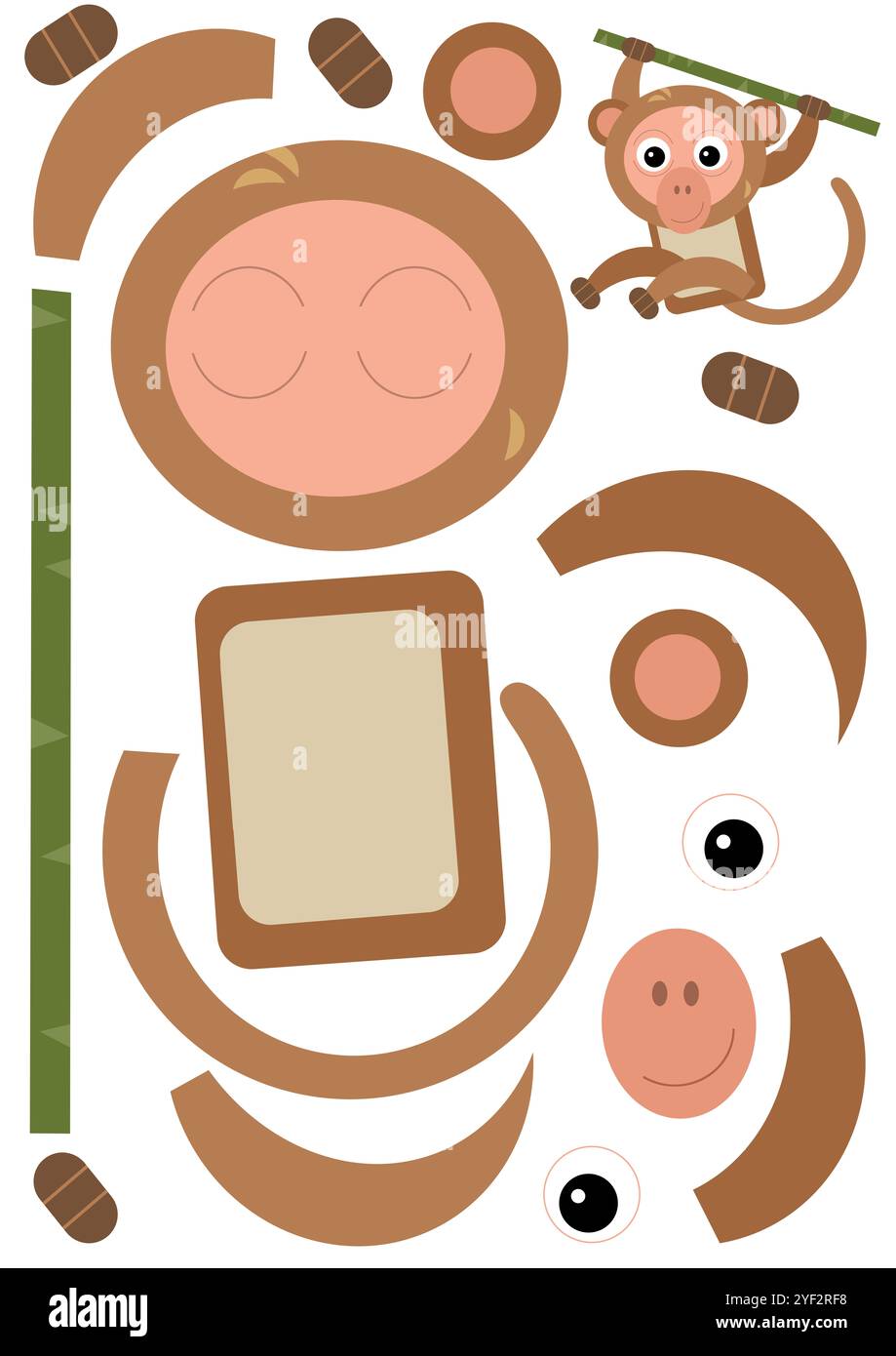 scena di cartoni animati con ritaglio del puzzle del personaggio esercizio educativo lavoro manuale con forbici scimmia animale scimmia scimpanzé illustrazione per bambini Foto Stock
