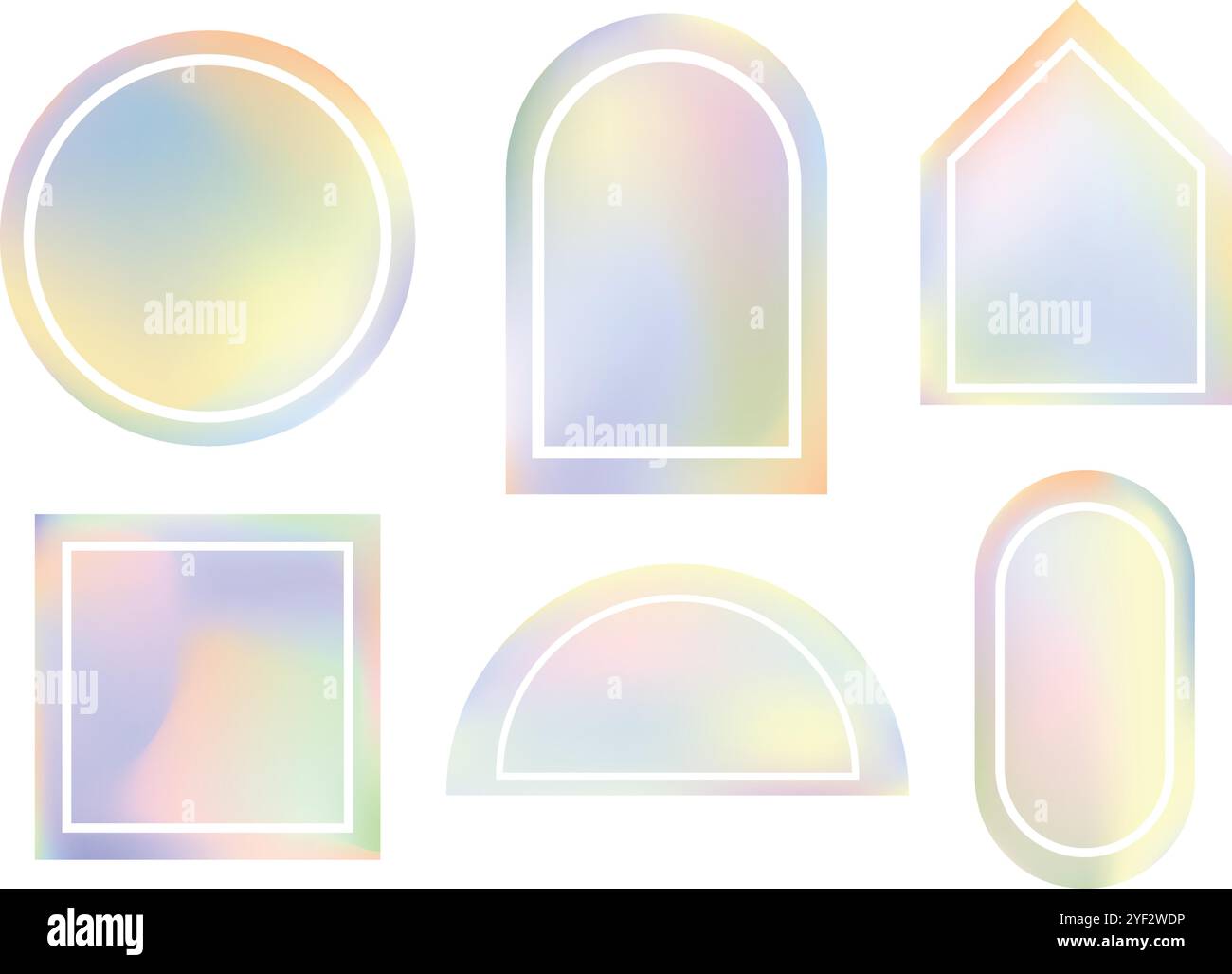 Elementi della cornice ologramici astratti con bordi bianchi isolati sul bianco Illustrazione Vettoriale