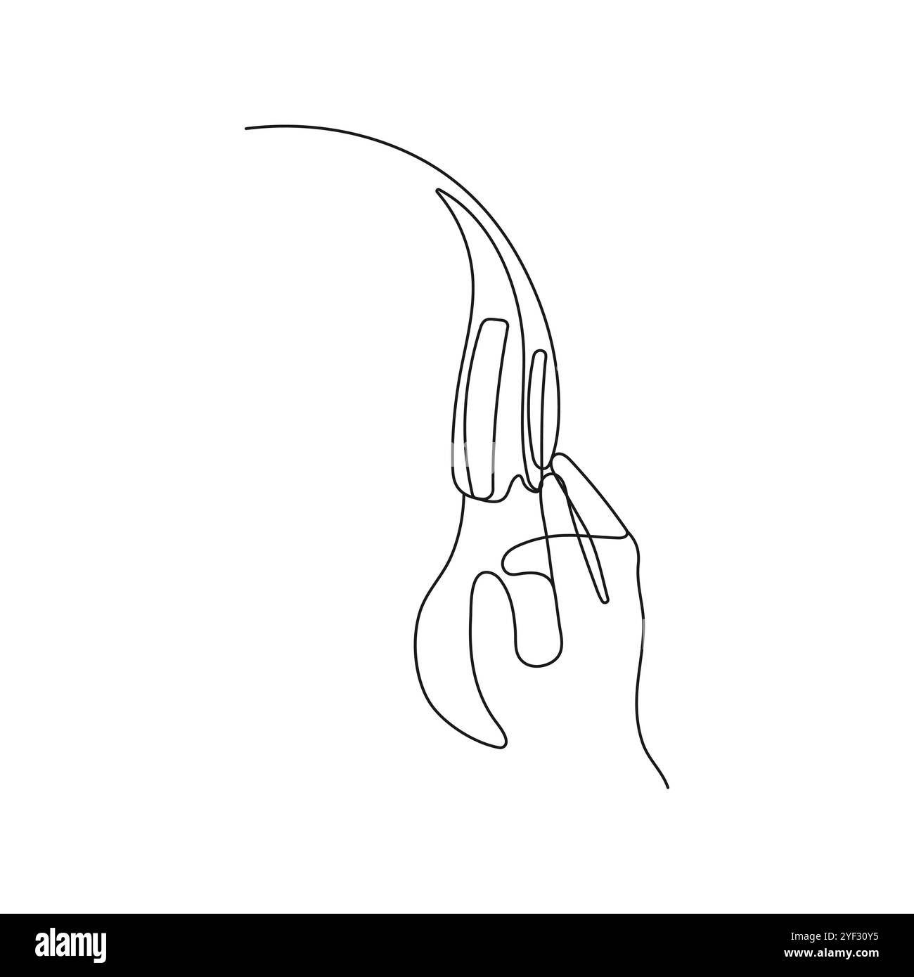 Persona che ascolta musica con le cuffie. Disegno di una linea. Illustrazione vettoriale disegnata a mano. Illustrazione Vettoriale