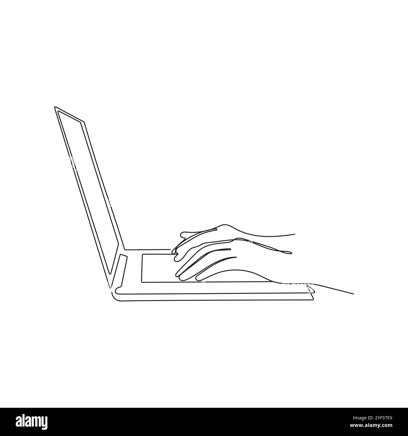 Mani che scrivono sul laptop. Disegno continuo su una linea. Lavoro, studio. Illustrazione vettoriale. Illustrazione Vettoriale