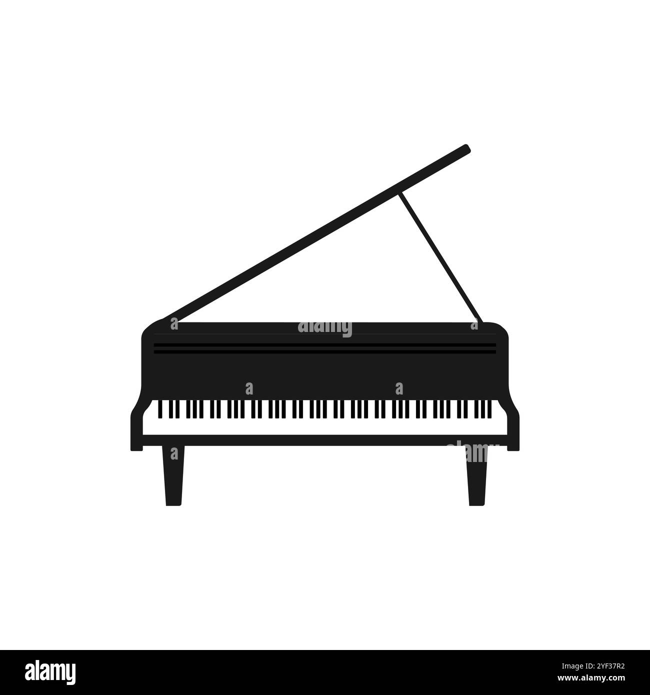 Pianoforte a coda con strumento musicale. Illustrazione vettoriale nera isolata su sfondo bianco. Illustrazione Vettoriale