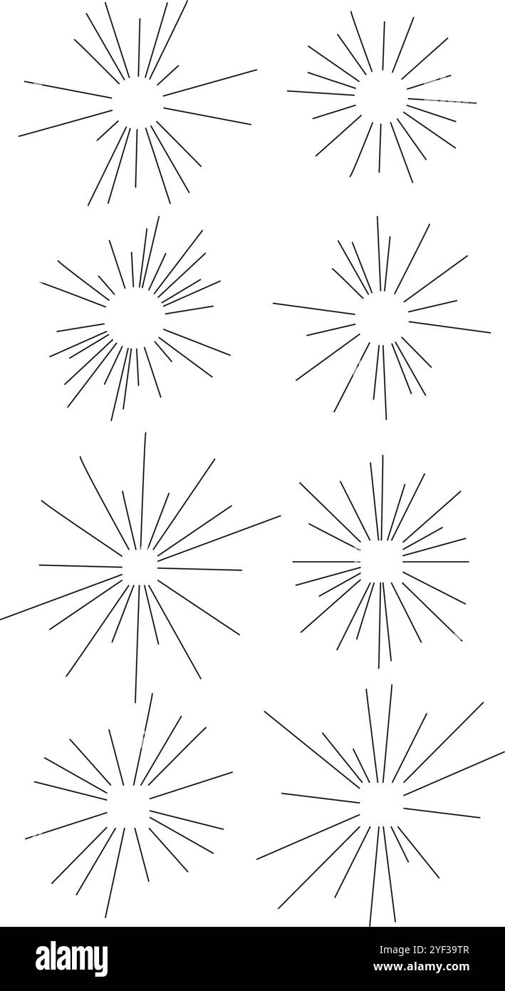 Set di cornici in stile burst con cerchi e quadrati al centro Illustrazione Vettoriale