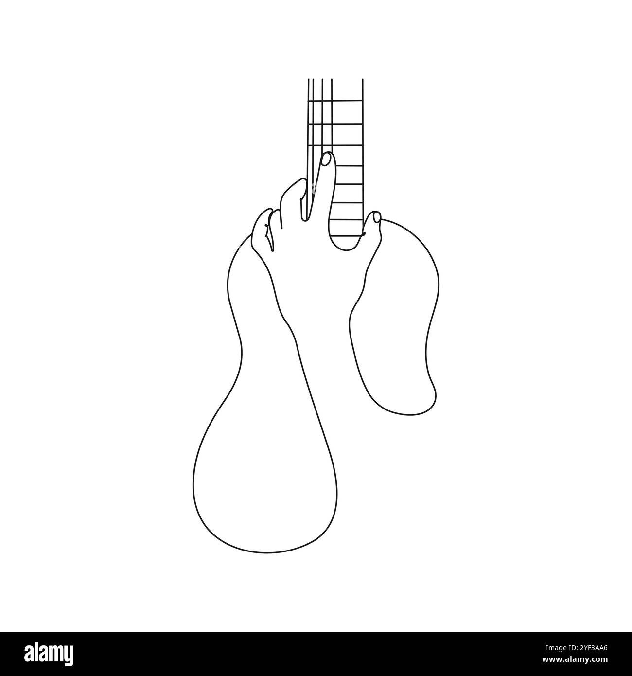 Mano che tiene una chitarra. Arte su una linea. Strumento musicale. Illustrazione vettoriale disegnata a mano. Illustrazione Vettoriale