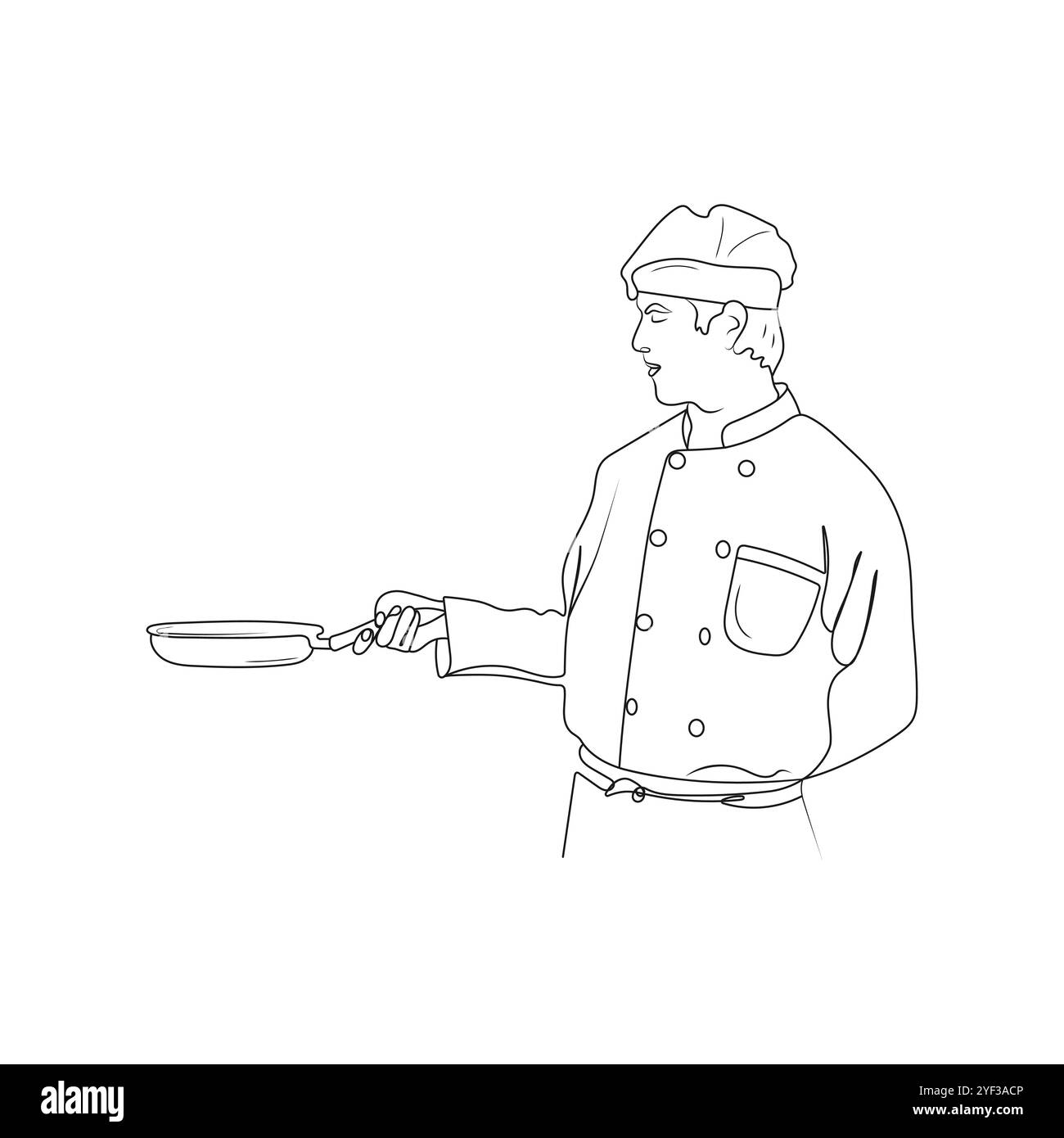 Cucina dello chef. Chef che prepara il cibo. Art. Linea. Illustrazione vettoriale disegnata a mano. Illustrazione Vettoriale