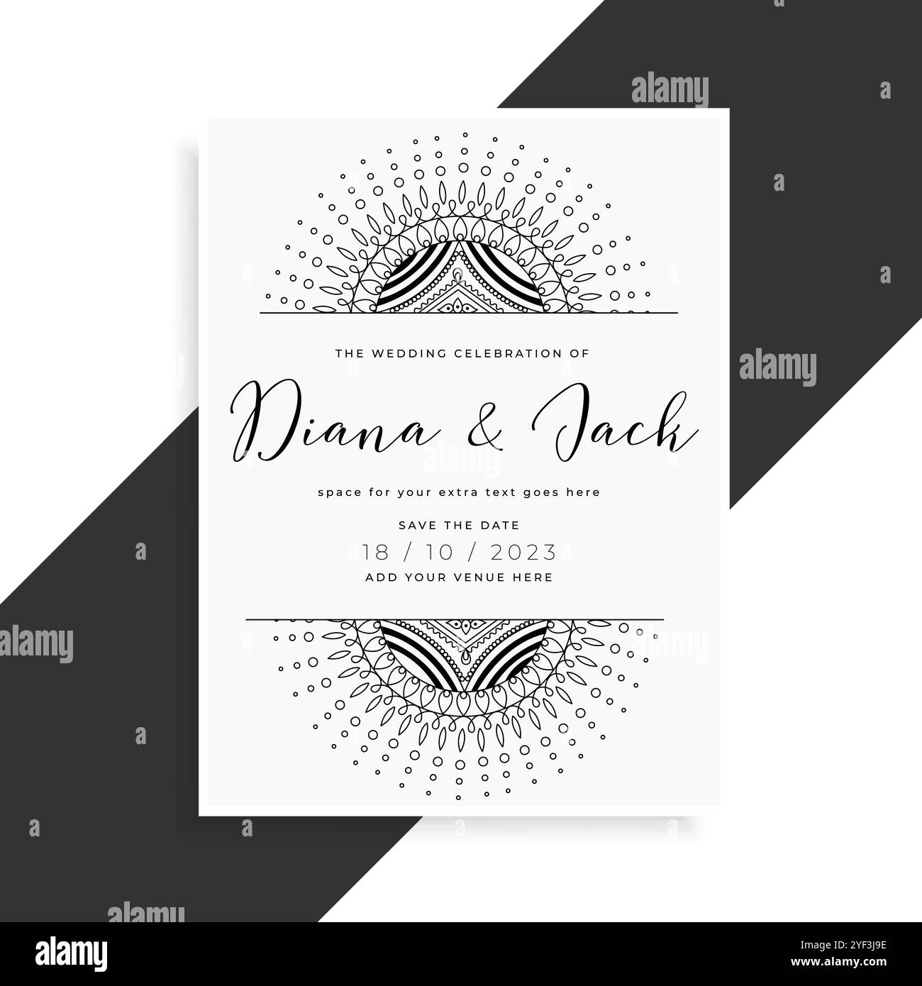 modello di matrimonio in stile mandala card per invito Illustrazione Vettoriale