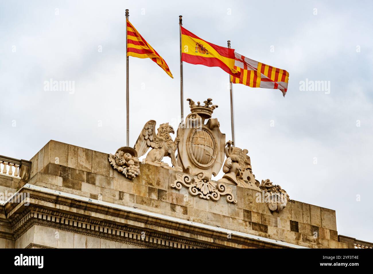 L'Estelada, la bandiera della Spagna, la bandiera di Barcellona Foto Stock