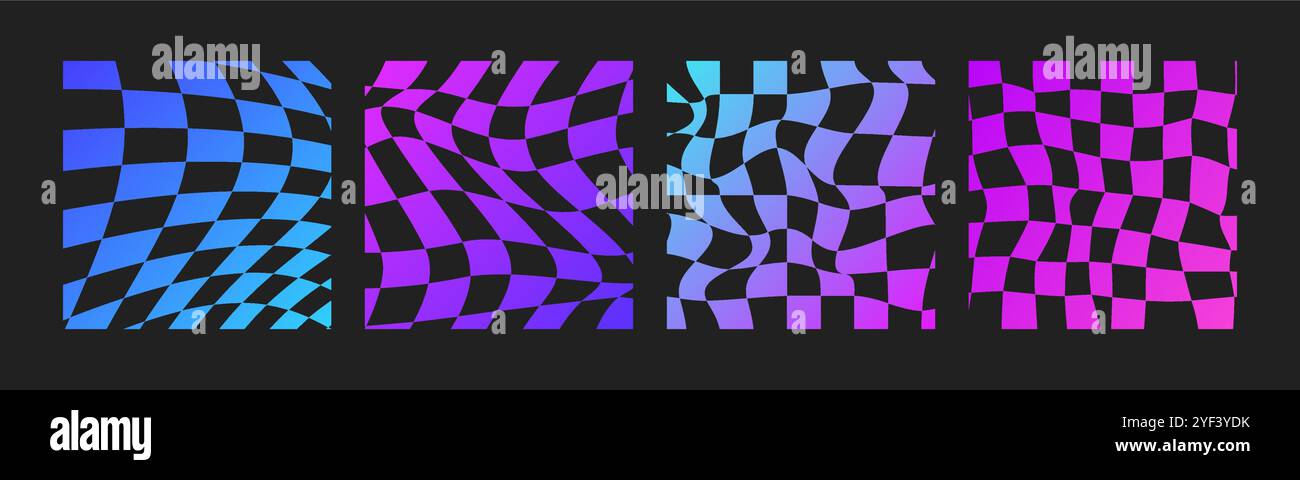 Scacchiera psichedelica. Sfondo Gradient Neon Groovy. Sfondo quadrato hippie. Estetica Y2K. Illustrazione vettoriale funky retrò. Modello alla moda Illustrazione Vettoriale