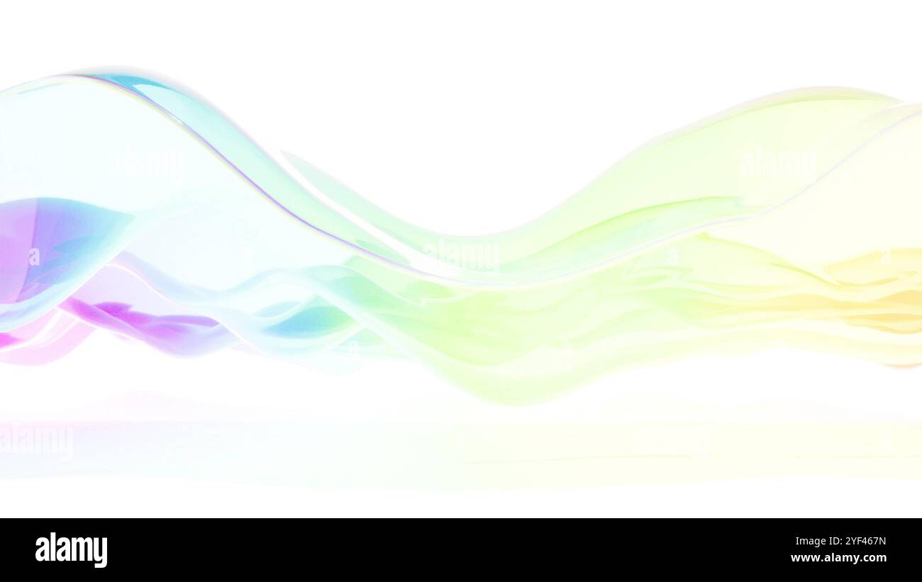 Flusso dell'onda in vetro arcobaleno su rendering 3d bg bianco Foto Stock