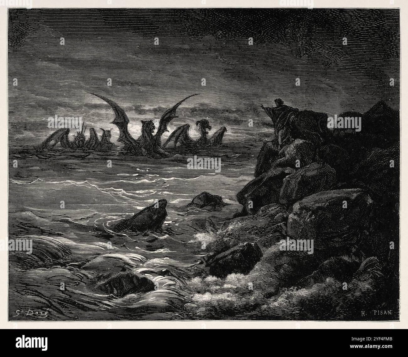 Visione del profeta Daniele. Vecchio Testamento. Illustrazione della bibbia antica di Gustave Dore (1832–1883) Foto Stock