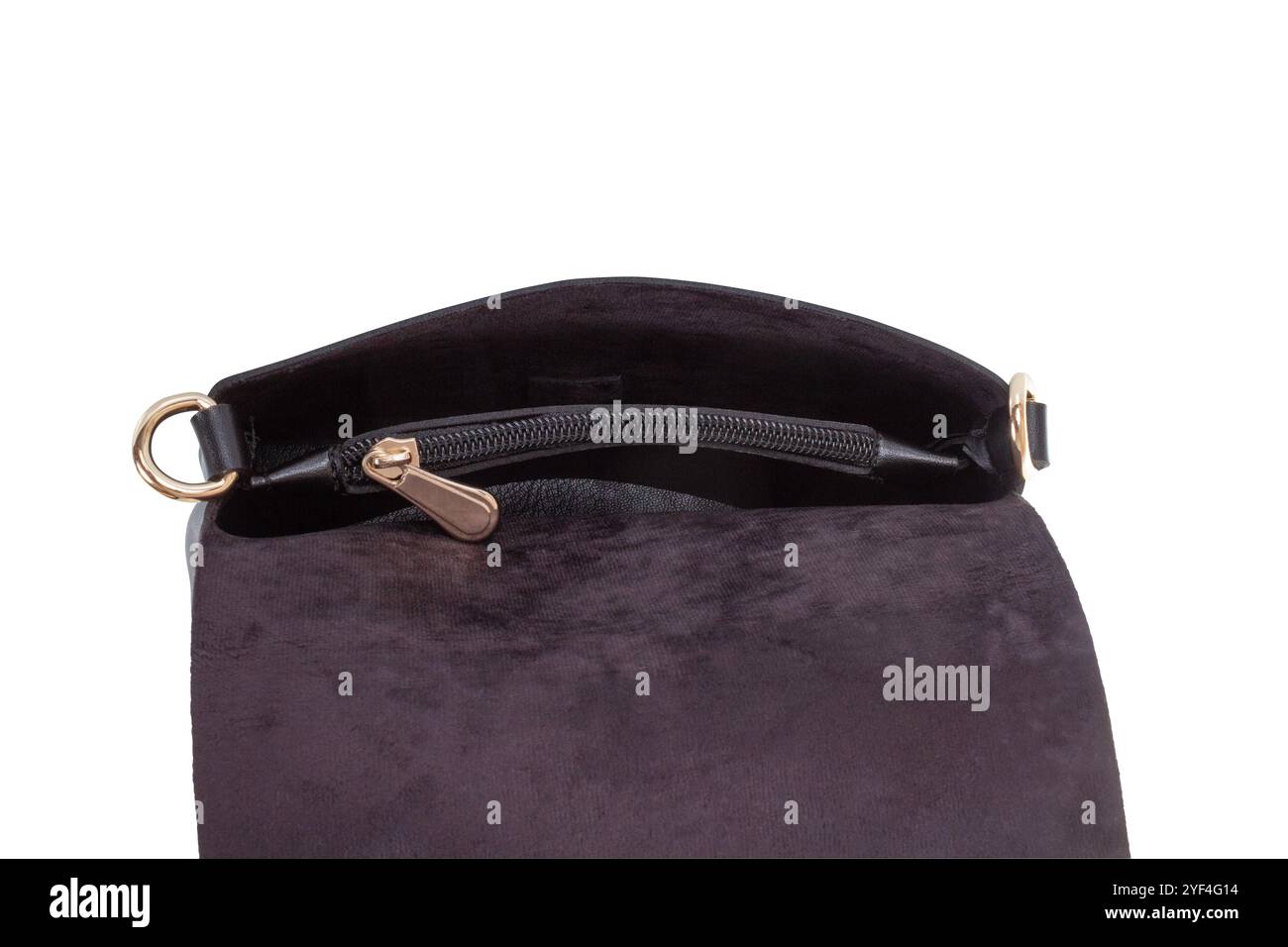 Primo piano di piccoli scomparti per pochette da donna con due tasche. Ampia parte interna della borsa da donna Foto Stock