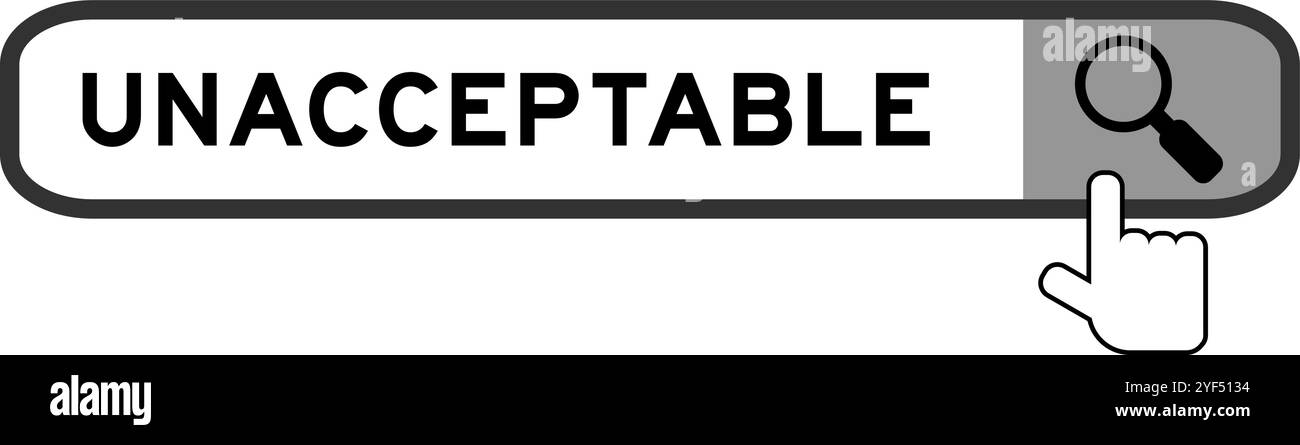 Banner di ricerca in parole non accettabili con l'icona della lente di ingrandimento di passaggio su sfondo bianco Illustrazione Vettoriale
