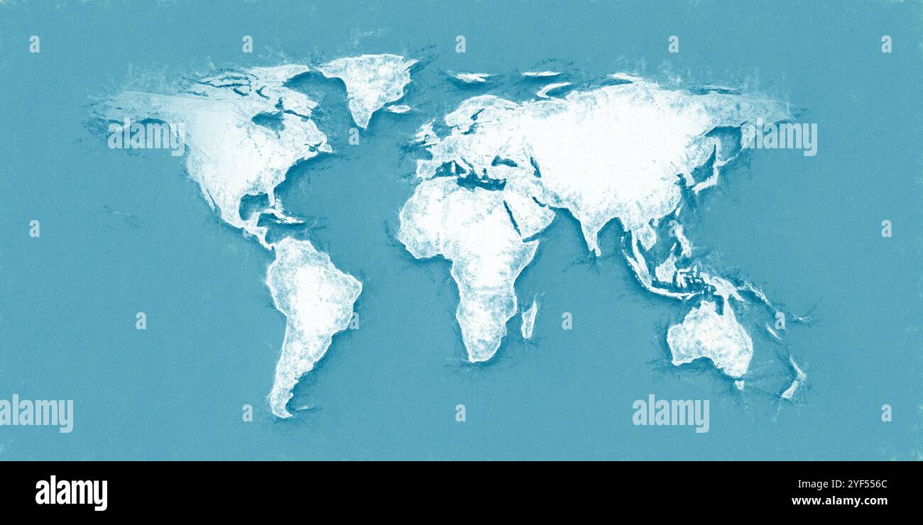 Mappa del mondo dipinta ad acquerello astratto. Pittura 3d digitale Foto Stock Mappa del mondo dipinta ad acquerello astratto. Pittura 3d digitale Foto Stock
