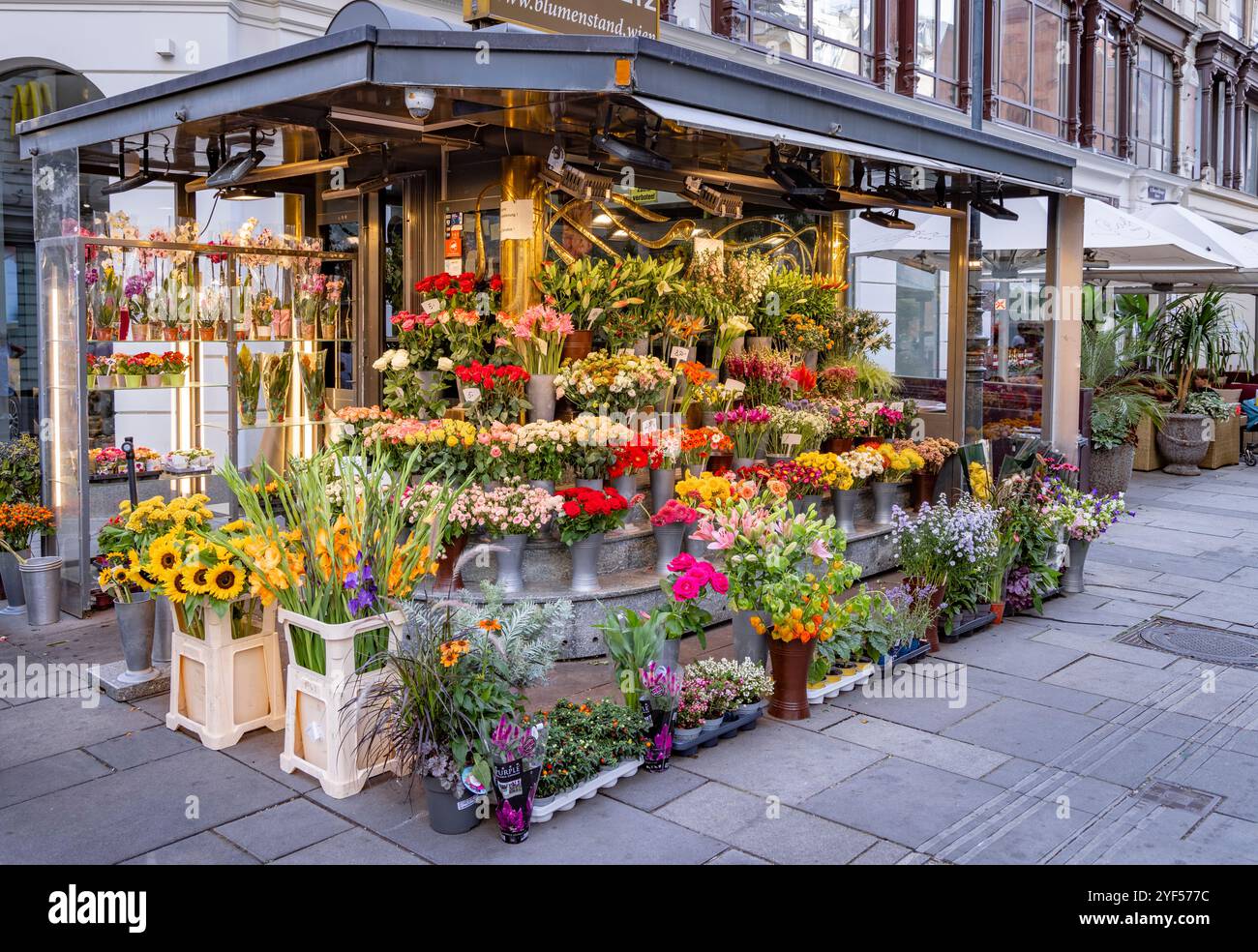 Venditore di fiori vicino a Marco-D'Aviano-Gasse, Vienna, Austria, Europa. Foto Stock