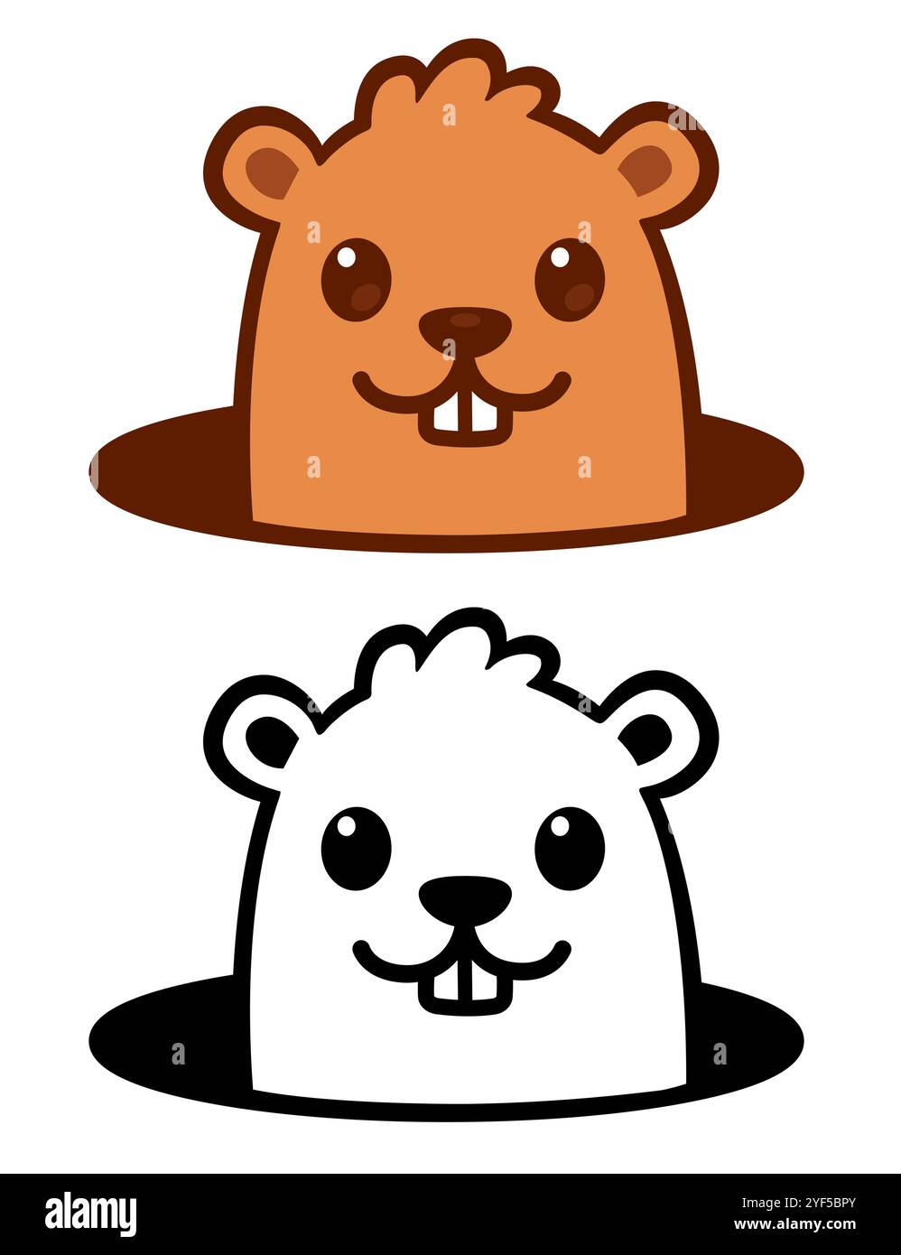 Carino marmotta cartoon guardando da buco in terra. Illustrazione vettoriale isolata di Groundhog Day. Illustrazione Vettoriale