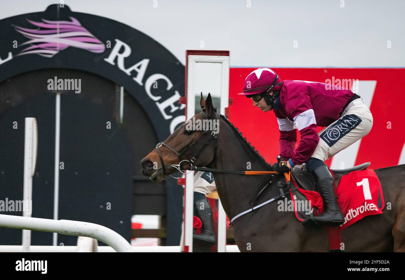 A Down Royal, Irlanda del Nord. Sabato 2 novembre 2024. Classic Creek e Mr H C Swan vincono la Ladbrokes Pro/AM Flat Race per l'allenatore Gordon Elliott e i proprietari di Gigginstown House Stud Credit: JTW Equine Images/Alamy Live News Foto Stock