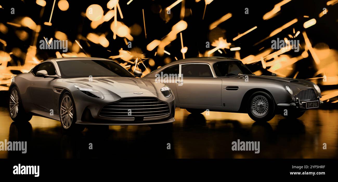 Non esclusiva: Aston Martin è orgogliosa di presentare la DB12 Goldfinger Edition, realizzata dal servizio di personalizzazione su misura del marchio ultra-lussuoso, Q b Foto Stock