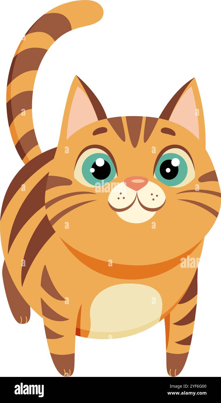 Carino gatto di Ginger. Kitty, disegnato a mano, piatto, isolato. Illustrazione vettoriale Illustrazione Vettoriale